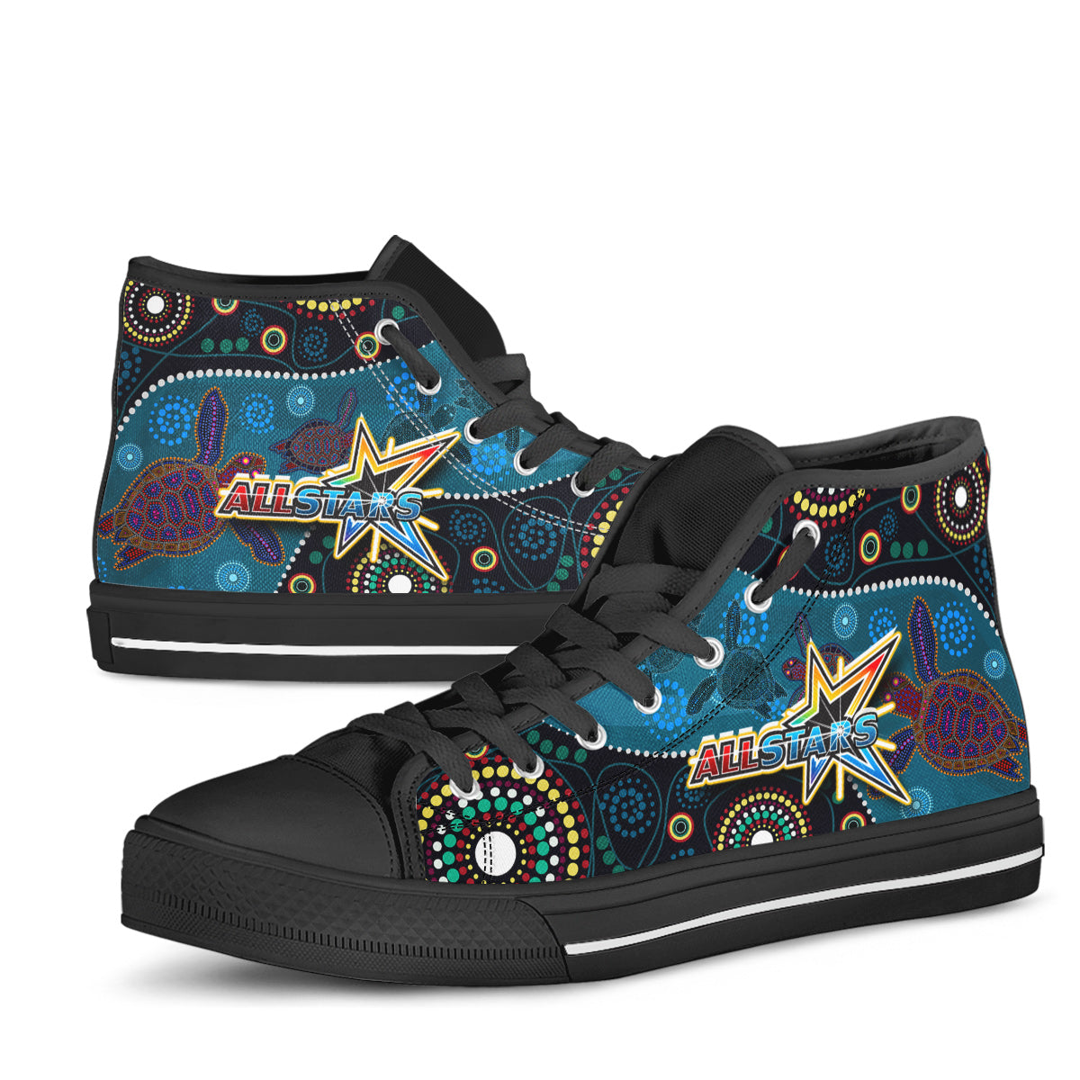 indigenous-all-stars-rugby-high-top-shoes-dreamtime-turtle-with-aboriginal-dot-painting-art-high-top-shoes
