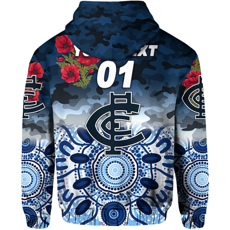 (Custom Personalised) Carlton Blues ANZAC Zip Up And Pullover Hoodie Indigenous Vibes LT8