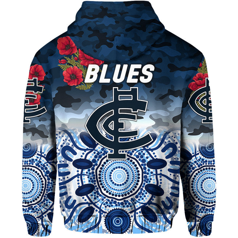 Carlton Blues ANZAC Zip Up And Pullover Hoodie Indigenous Vibes LT8