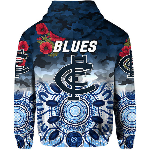 Carlton Blues ANZAC Zip Up And Pullover Hoodie Indigenous Vibes LT8