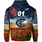 (Custom Personalised) Carlton Blues ANZAC Zip Up And Pullover Hoodie Poppy Vibes LT8
