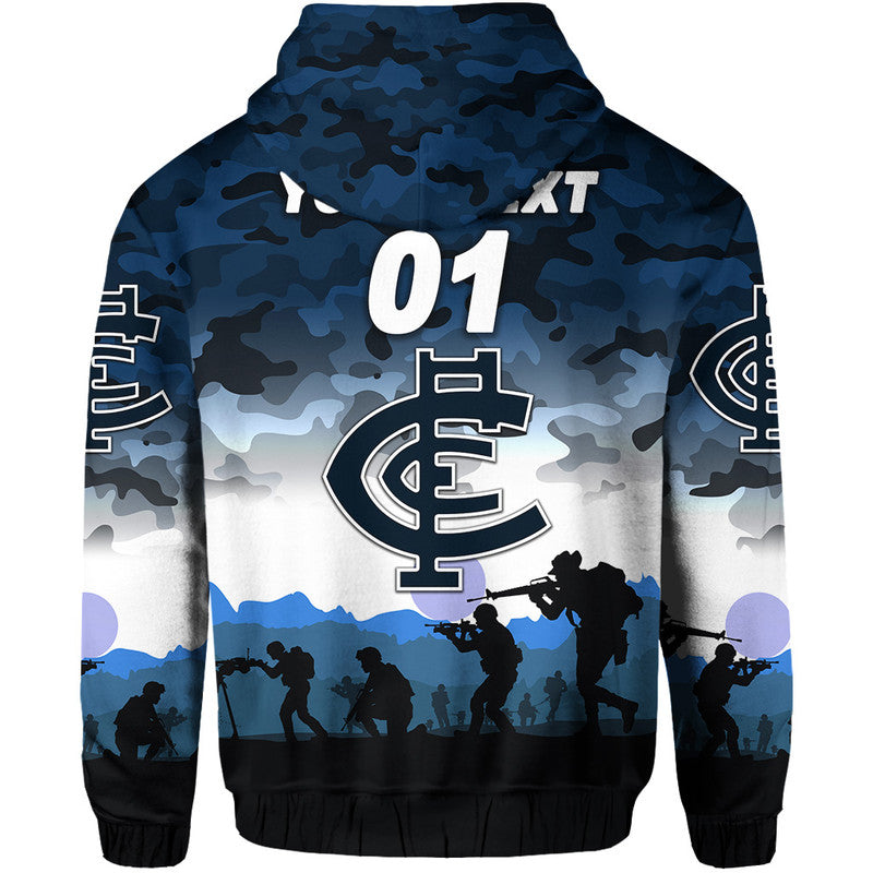 (Custom Personalised) Carlton Blues ANZAC Zip Up And Pullover Hoodie Simple Style LT8