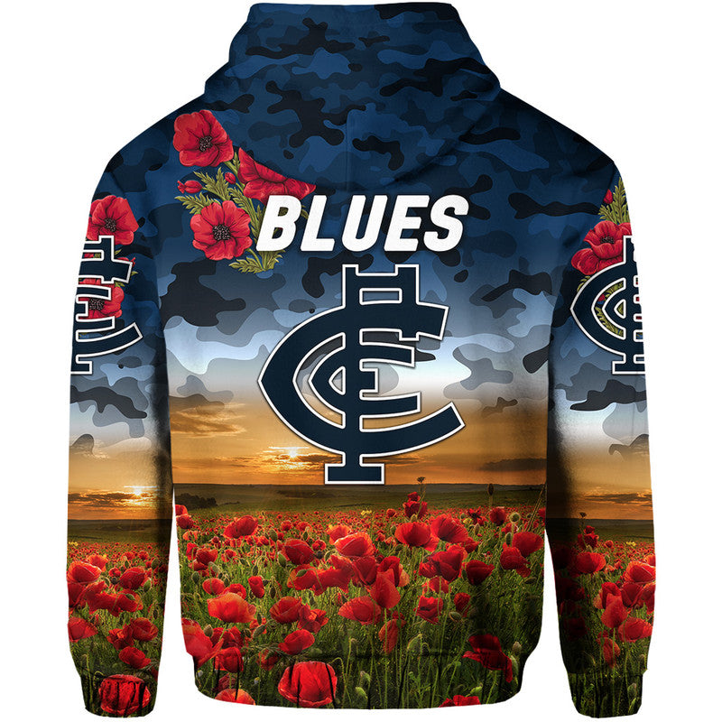 Carlton Blues ANZAC Zip Up And Pullover Hoodie Poppy Vibes LT8