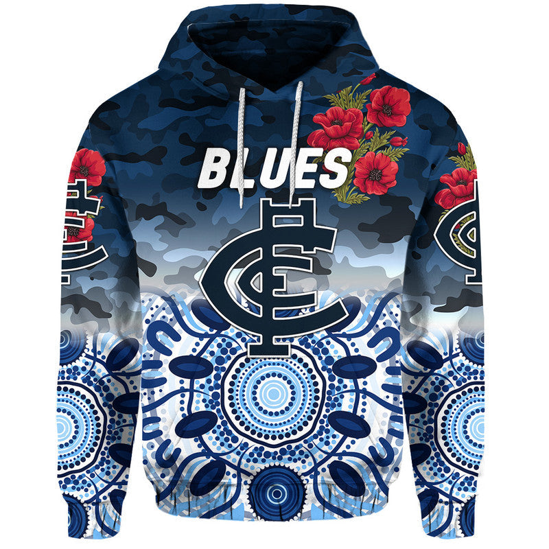 (Custom Personalised) Carlton Blues ANZAC Zip Up And Pullover Hoodie Indigenous Vibes LT8