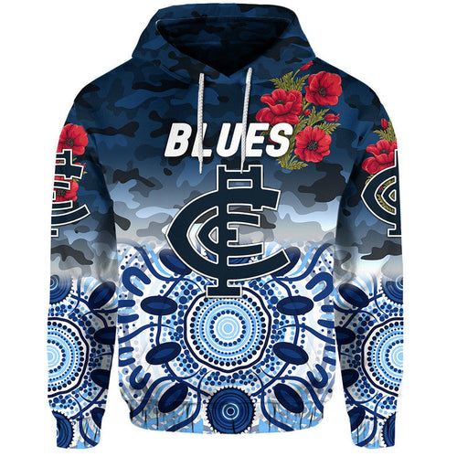 (Custom Personalised) Carlton Blues ANZAC Zip Up And Pullover Hoodie Indigenous Vibes LT8