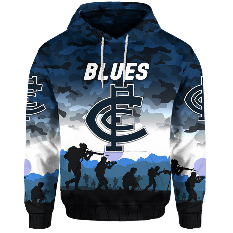 (Custom Personalised) Carlton Blues ANZAC Zip Up And Pullover Hoodie Simple Style LT8