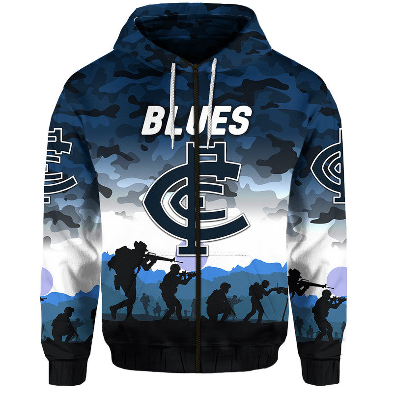 (Custom Personalised) Carlton Blues ANZAC Zip Up And Pullover Hoodie Simple Style LT8