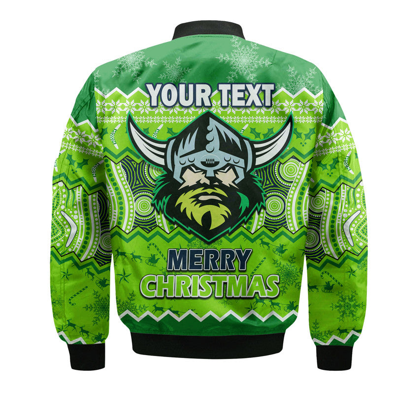 custom-personalised-canberra-the-green-machine-raiders-aboriginal-christmas-vibe-bomber-jacket