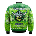 custom-personalised-canberra-the-green-machine-raiders-aboriginal-christmas-vibe-bomber-jacket