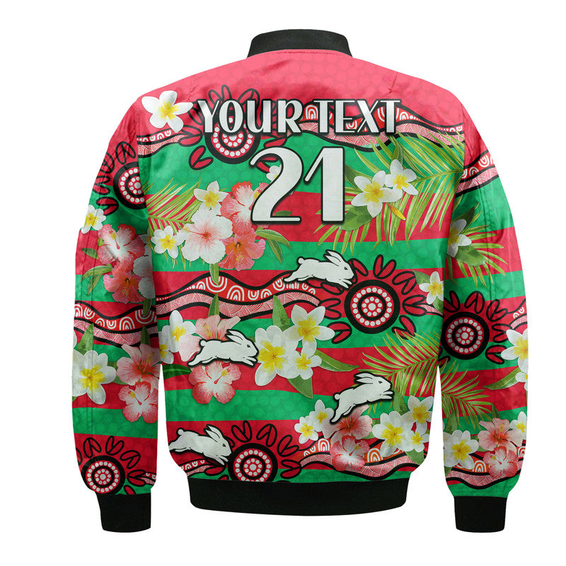 custom-personalised-rabbitohs-rugby-bomber-jacket-tropical-flowers-and-palm-hawaiian-style