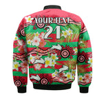 custom-personalised-rabbitohs-rugby-bomber-jacket-tropical-flowers-and-palm-hawaiian-style