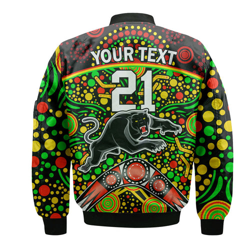 custom-personalised-panthers-rugby-bomber-jacket-boomerang-indigenous-dots