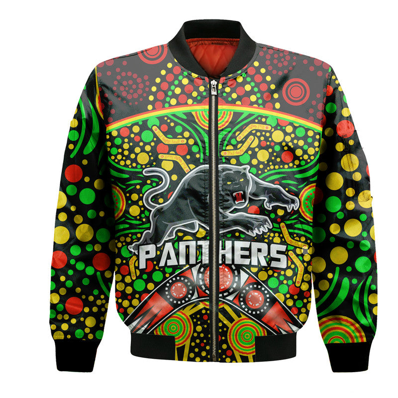 custom-personalised-panthers-rugby-bomber-jacket-boomerang-indigenous-dots
