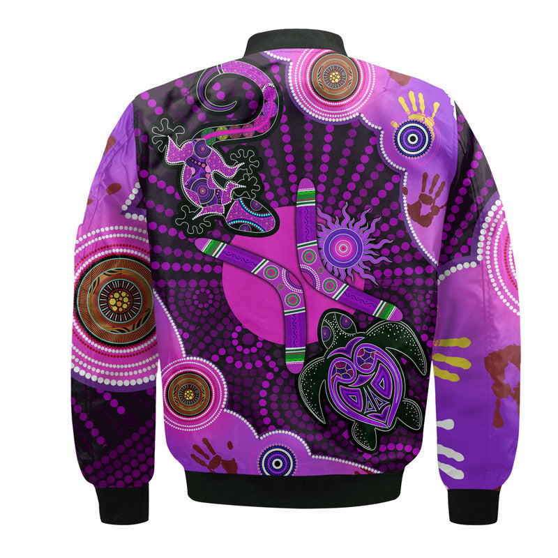 aboriginal-purple-turtle-lizard-sun-bomber-jacket