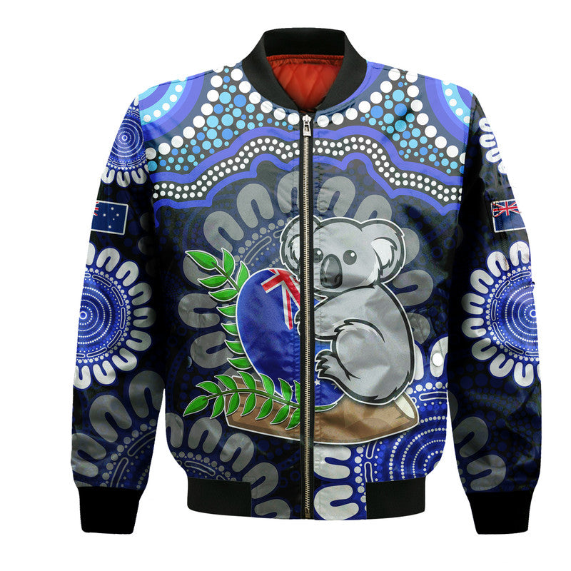 custom-personalised-australia-koala-aboriginal-bomber-jacket-koala-hugging-rugby-ball-blue