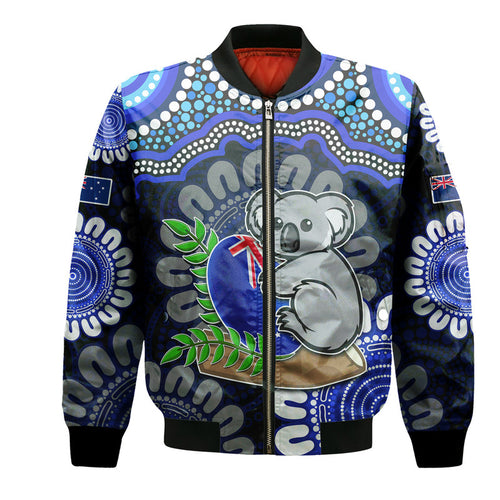 custom-personalised-australia-koala-aboriginal-bomber-jacket-koala-hugging-rugby-ball-blue