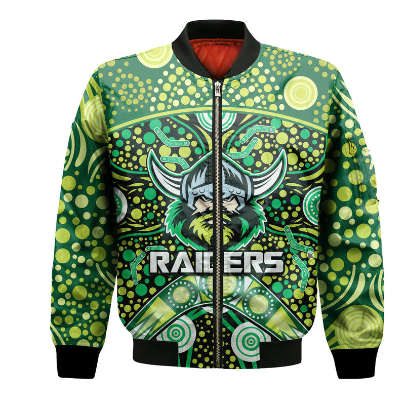 custom-personalised-raiders-rugby-bomber-jacket-boomerang-indigenous-dots