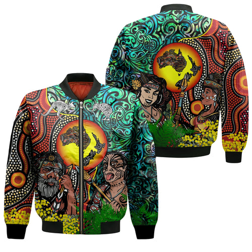 Australia Aboriginal Kangaroo Combine New Zealand Maori Kiwi Bird Bomber Jacket - LT2