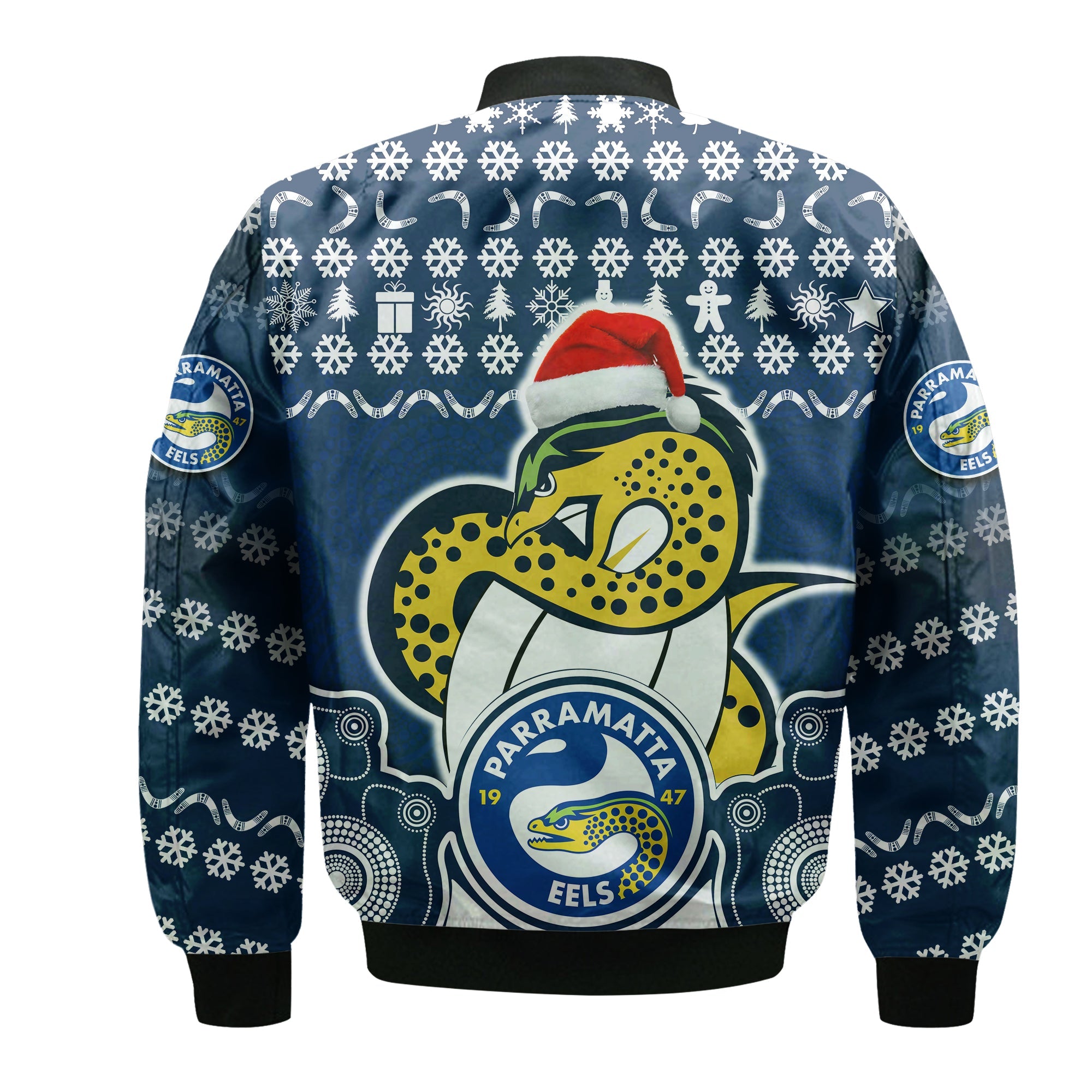 parramatta-eels-christmas-vibe-with-aboriginal-dot-panting-style-bomber-jacket