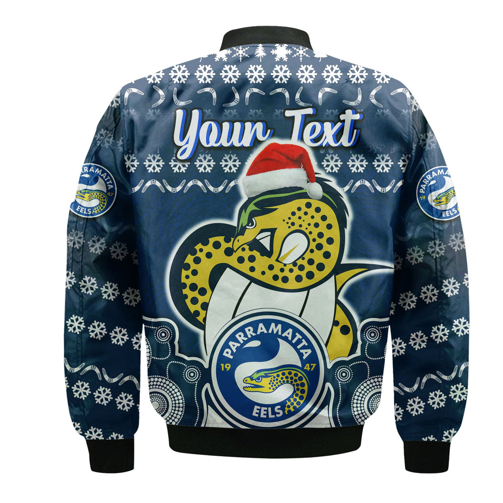 custom-personalised-parramatta-eels-christmas-vibe-with-aboriginal-dot-panting-style-bomber-jacket