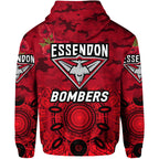 Essendon Bombers ANZAC Zip Up And Pullover Hoodie Indigenous Vibes - Red LT8