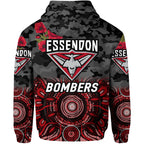 Essendon Bombers ANZAC Zip Up And Pullover Hoodie Indigenous Vibes - Black LT8
