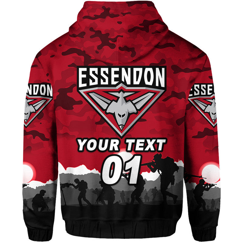 (Custom Personalised) Essendon Bombers ANZAC Zip Up And Pullover Hoodie Simple Style - Red LT8