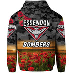 Essendon Bombers ANZAC Zip Up And Pullover Hoodie Poppy Vibes - Black LT8