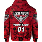 (Custom Personalised) Essendon Bombers ANZAC Zip Up And Pullover Hoodie Indigenous Vibes - Red LT8