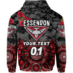 (Custom Personalised) Essendon Bombers ANZAC Zip Up And Pullover Hoodie Indigenous Vibes - Black LT8