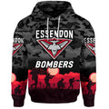 (Custom Personalised) Essendon Bombers ANZAC Zip Up And Pullover Hoodie Simple Style - Black LT8