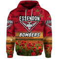 Essendon Bombers ANZAC Zip Up And Pullover Hoodie Poppy Vibes - Red LT8