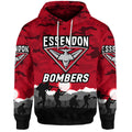 (Custom Personalised) Essendon Bombers ANZAC Zip Up And Pullover Hoodie Simple Style - Red LT8