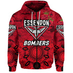 Essendon Bombers ANZAC Zip Up And Pullover Hoodie Indigenous Vibes - Red LT8