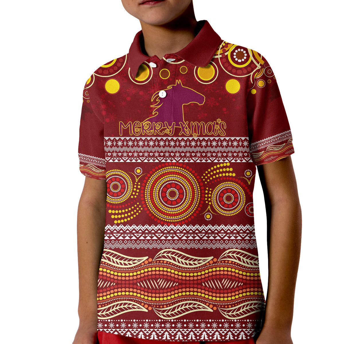 broncos-christmas-red-aboriginal-art-kid-polo-shirt