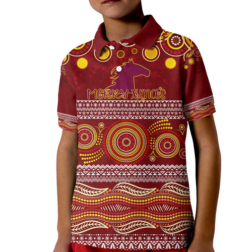 broncos-christmas-red-aboriginal-art-kid-polo-shirt