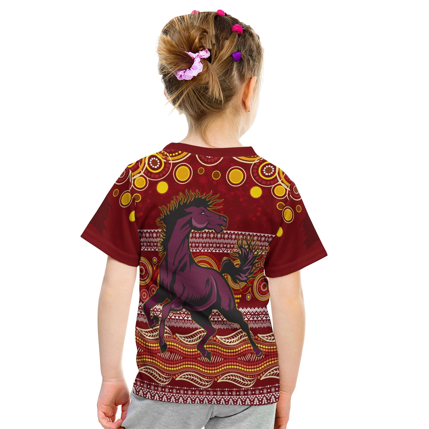 broncos-christmas-red-aboriginal-art-kid-t-shirt