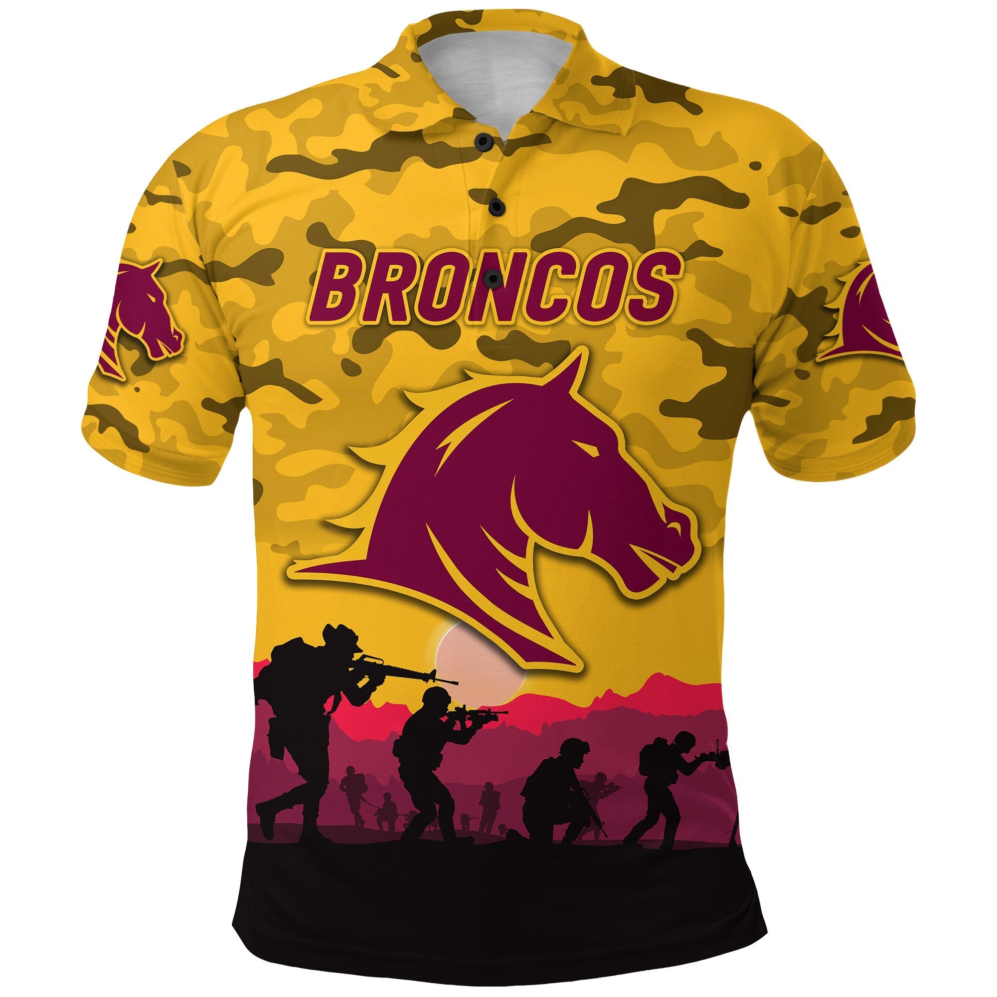 (Custom Personalised) Broncos ANZAC 2022 Polo Shirt Simple Style - Gold