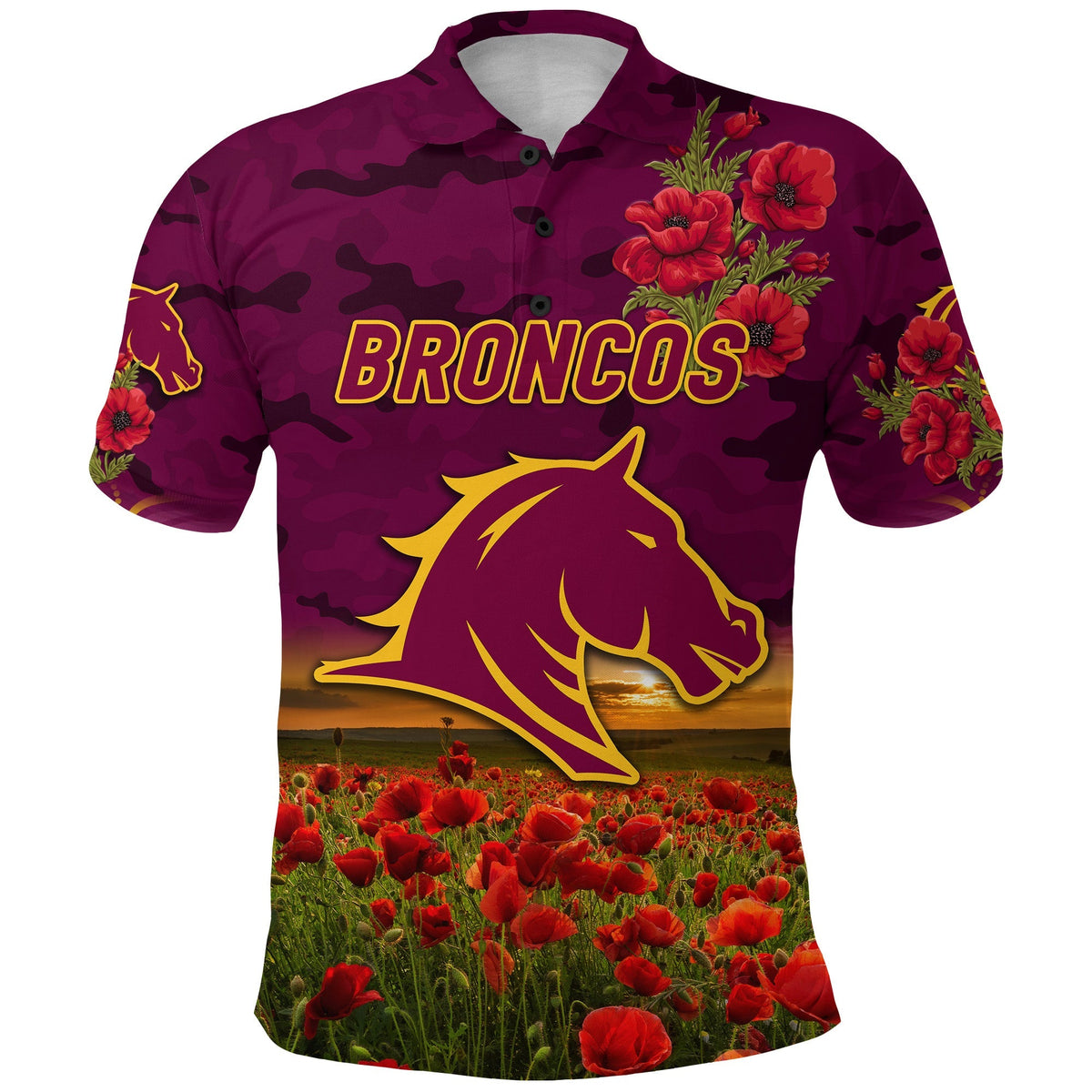 Broncos ANZAC 2022 Polo Shirt Poppy Flowers Vibes