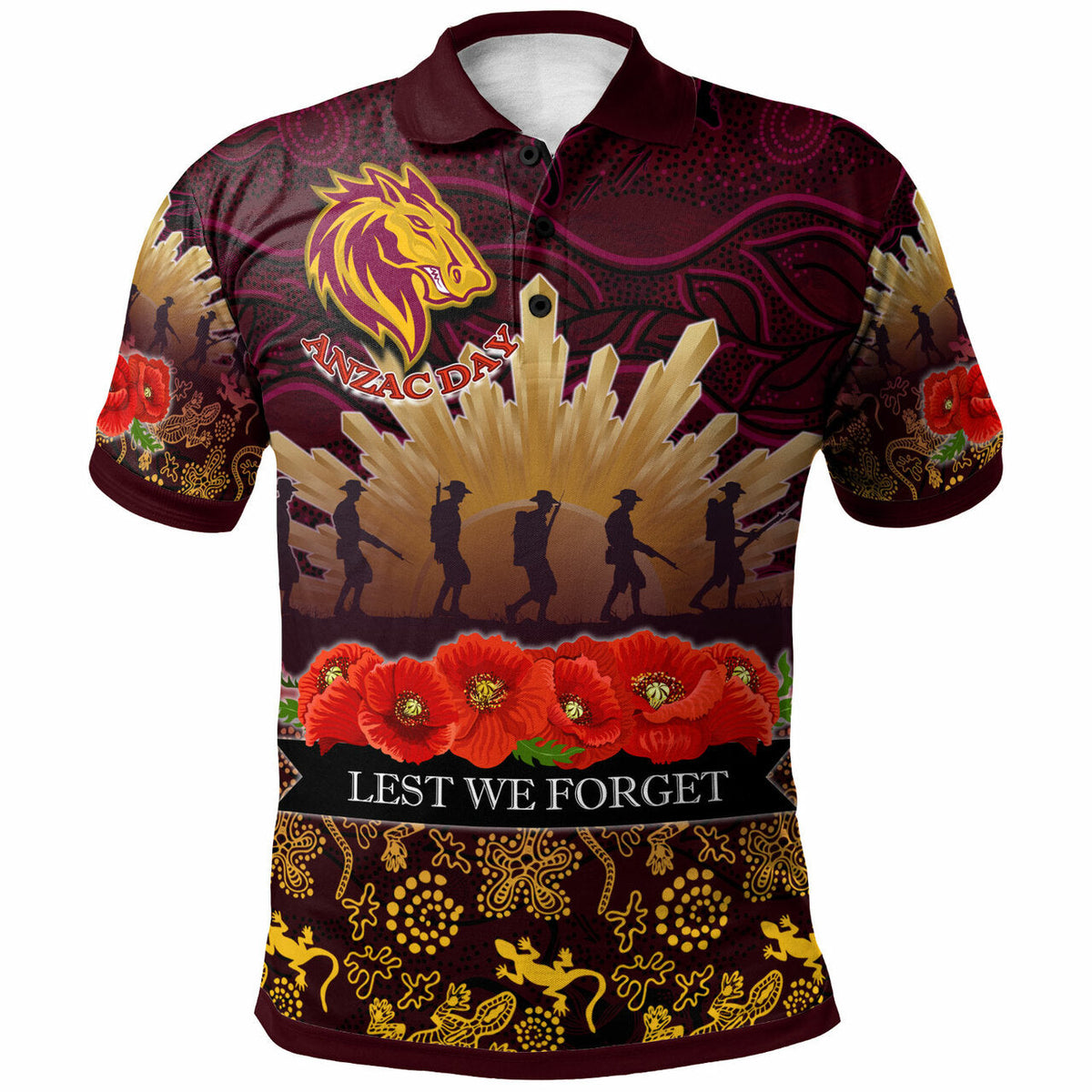 broncos-rugby-polo-shirt-custom-anzac-broncos-animals-in-aboriginal-art-polo-shirt