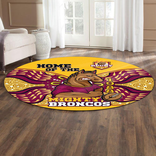 broncos-rugby-round-rug-home-of-the-mighty-broncos-aboriginal-patterns-round-rug