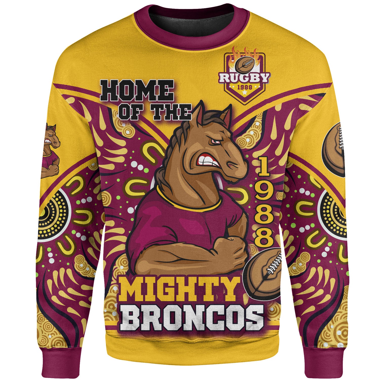 broncos-rugby-sweatshirt-custom-home-of-the-mighty-broncos-aboriginal-patterns-sweatshirt