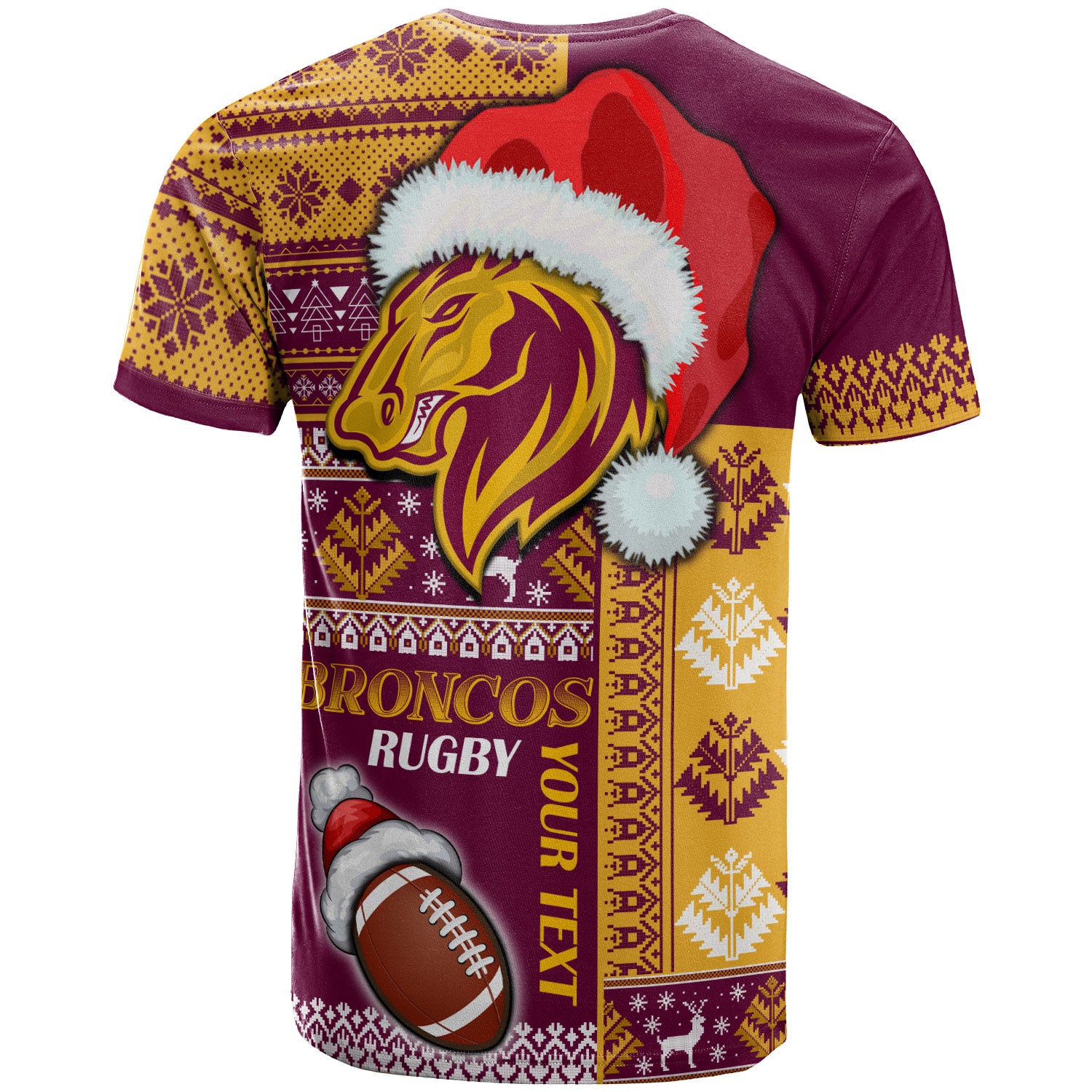 broncos-rugby-t-shirt-custom-christmas-snowflakes-broncos-mascot-t-shirt