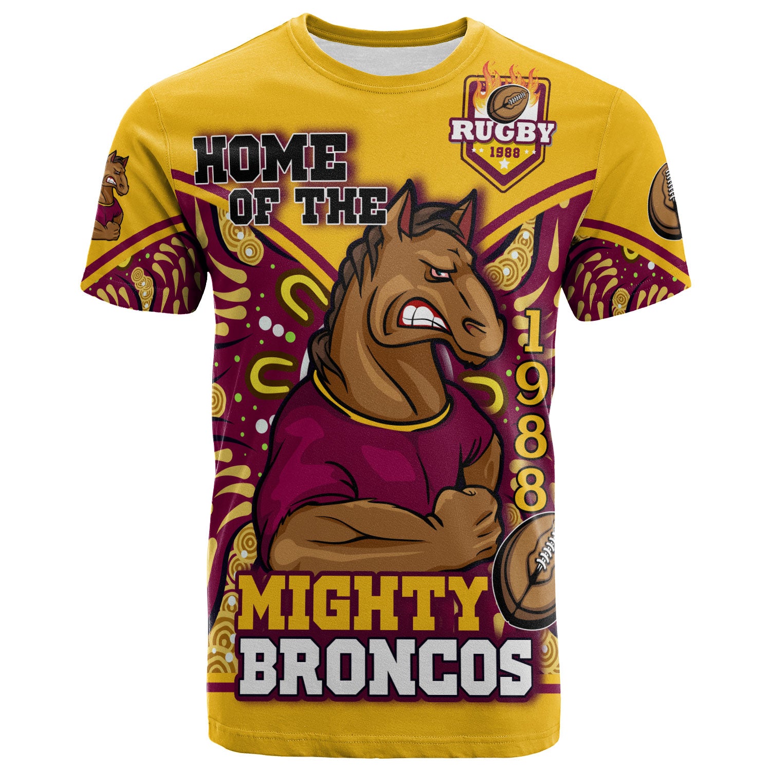 broncos-rugby-t-shirt-custom-home-of-the-mighty-broncos-aboriginal-patterns-t-shirt