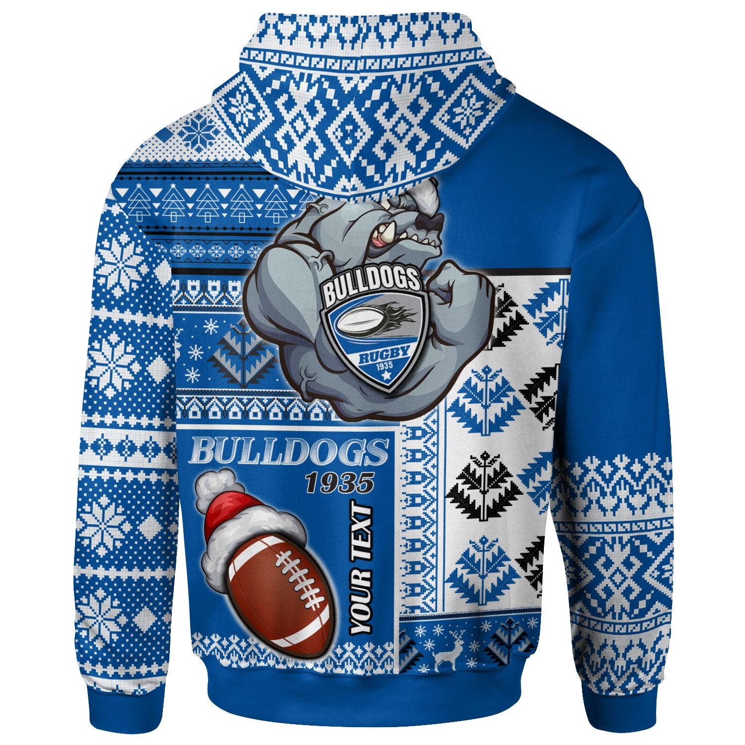 bulldogs-rugby-hoodie-custom-christmas-snowflakes-bulldogs-mascot-hoodie