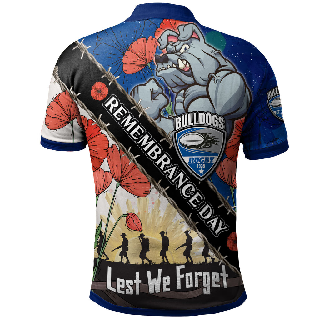 bulldogs-rugby-polo-shirt-custom-remembrance-day-lest-we-forget-polo-shirt