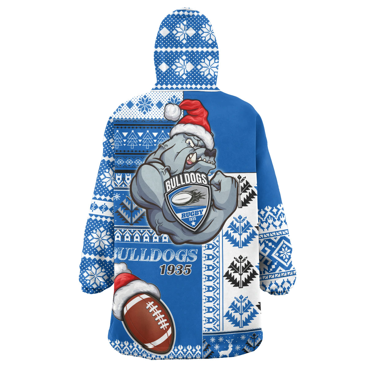 bulldogs-rugby-snug-hoodie-custom-christmas-snowflakes-bulldogs-mascot-wearable-blanket-hoodie