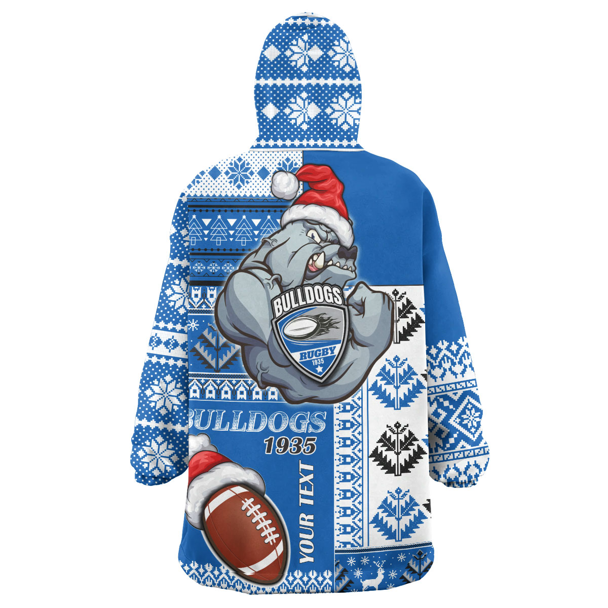 bulldogs-rugby-snug-hoodie-custom-christmas-snowflakes-bulldogs-mascot-wearable-blanket-hoodie