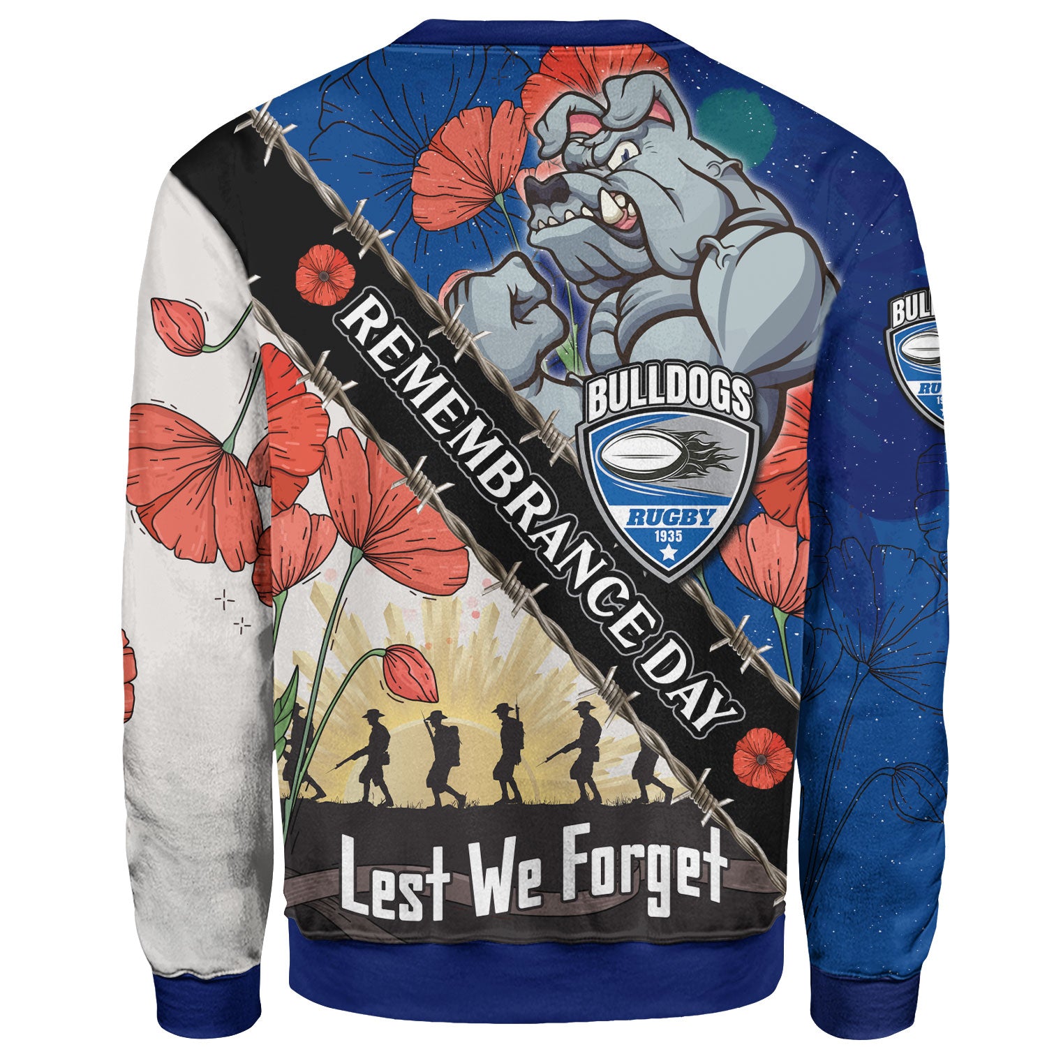 bulldogs-rugby-sweatshirt-custom-bulldogs-rugby-remembrance-day-lest-we-forget-sweatshirt