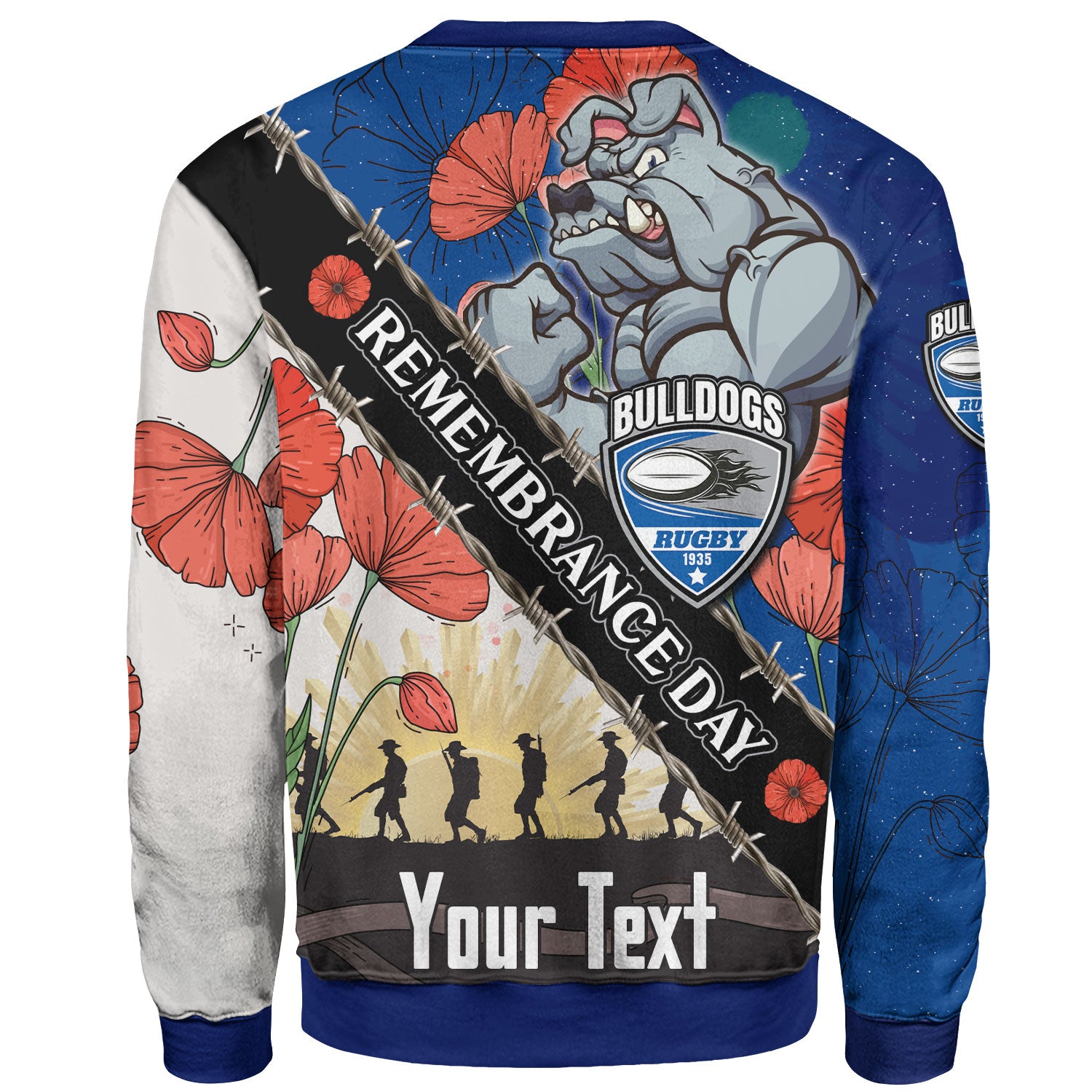 bulldogs-rugby-sweatshirt-custom-bulldogs-rugby-remembrance-day-lest-we-forget-sweatshirt